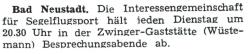 Zeitungsausschnitt: Einladung zu regelmäßigen Treffen