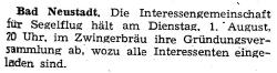Zeitungsausschnitt: Einladung zur Vereinsgründung